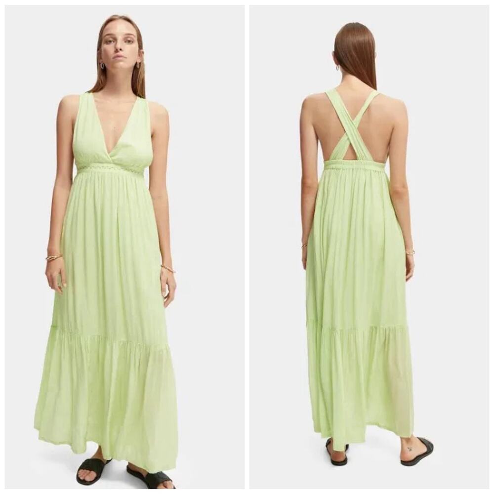 Scotch & Soda Maxi Dress w/Open back in Lime Green Size 8 NWT